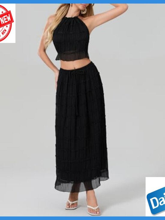 Strapless Crop Top Bodycon Midi Skirt Set 2 Piece Knit Outfit - Picture 4 of 6